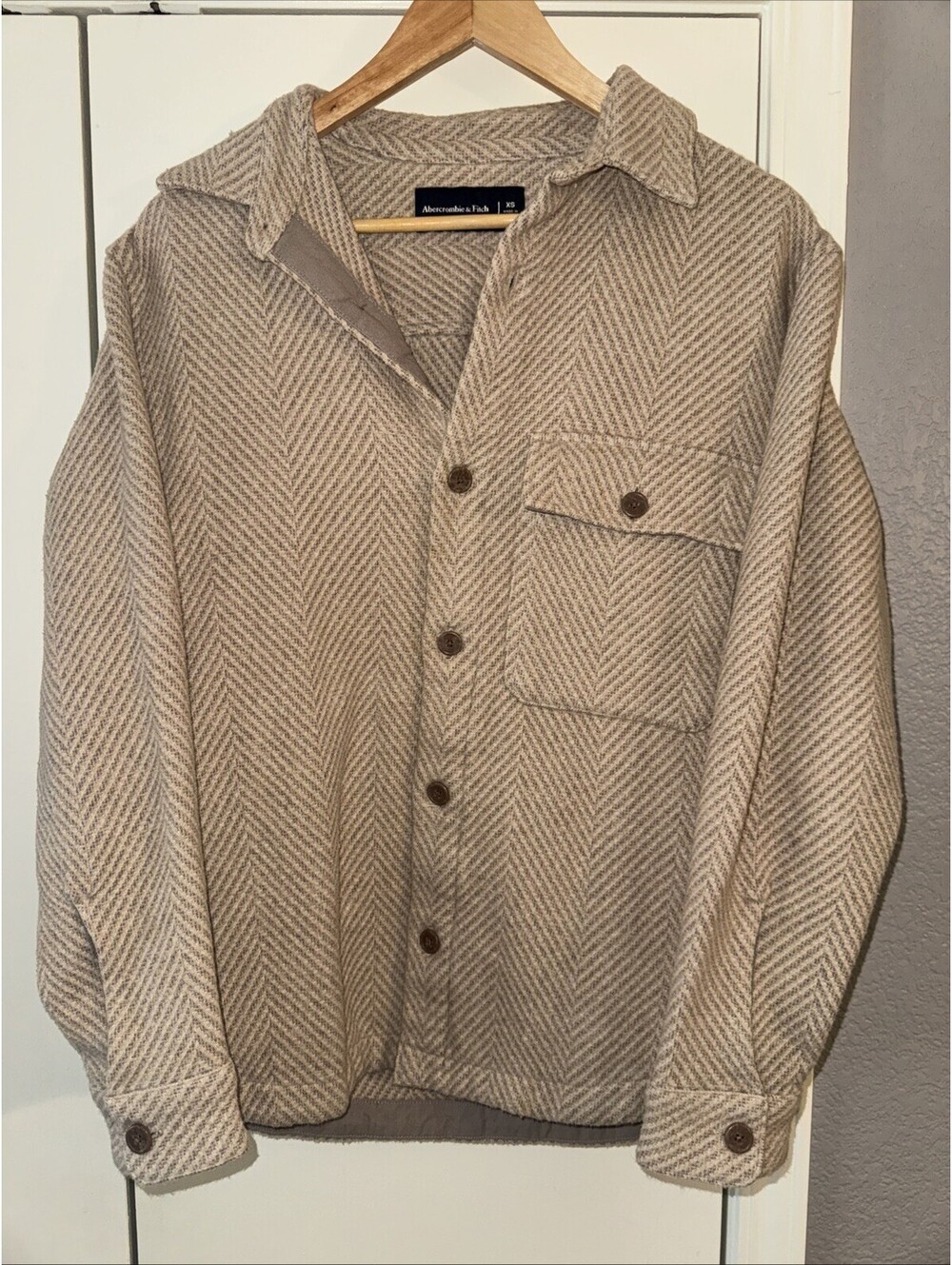Abercrombie & Fitch Men's Herringbone Shirt Jacket Tan Shacket Size XS